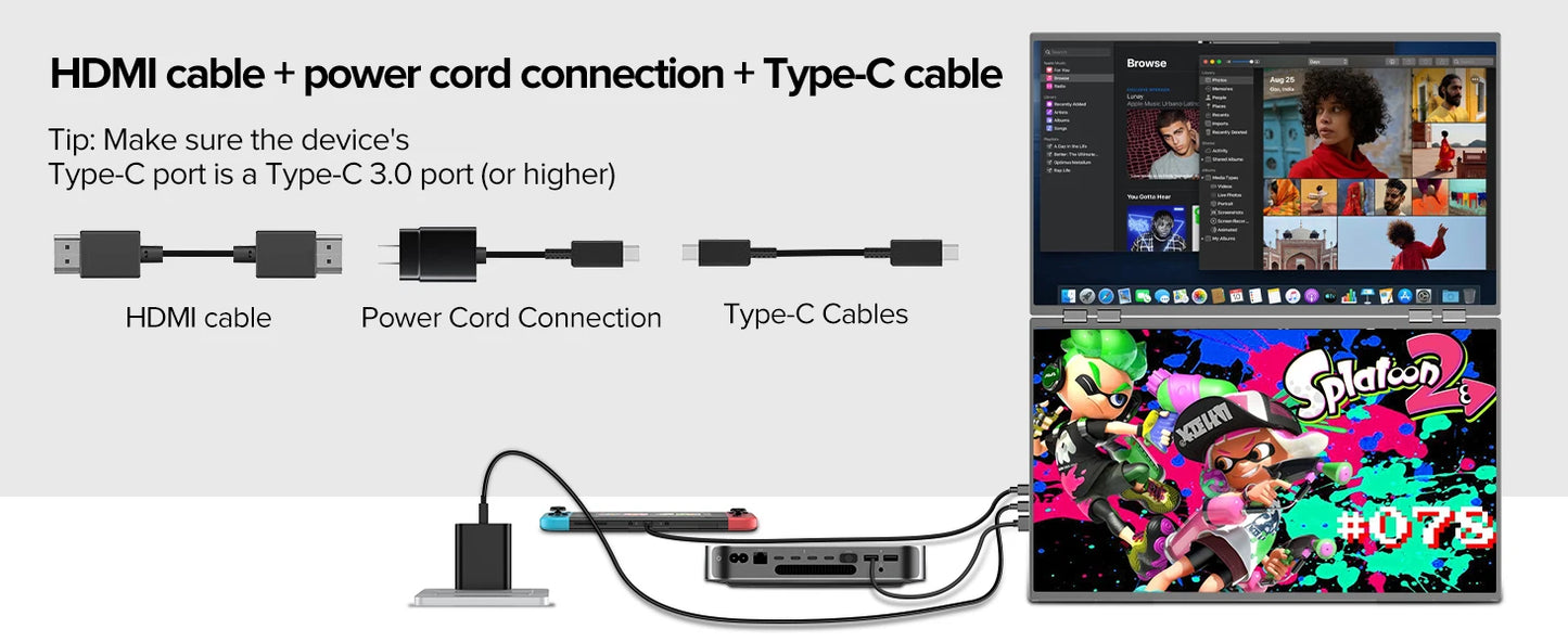 23.8" 100Hz Dual Screen Stacked Computer Monitor 1080P HDR 360° Folding Triple Portable Display for Laptop PC Phone Game Console - Limetastore