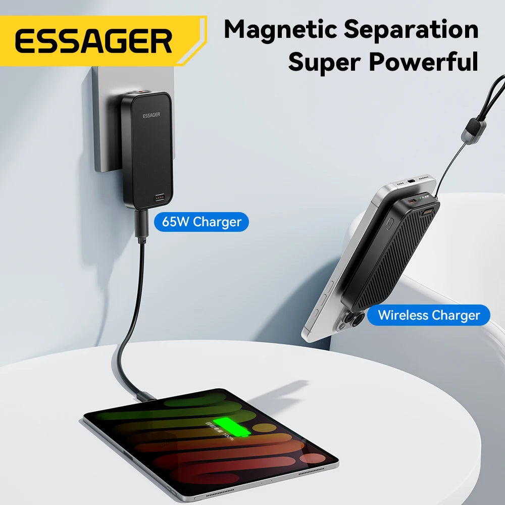 ESSAGER 3-in-1 Magnetic 65W GaN Charger Power Bank 5000mAh