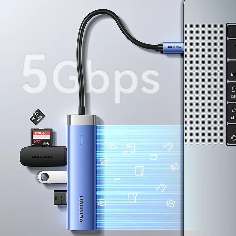 Vention USB‑C 5‑in‑1 Hub | HDMI 4K, PD 100W, USB 3.0 5Gbps Docking Station