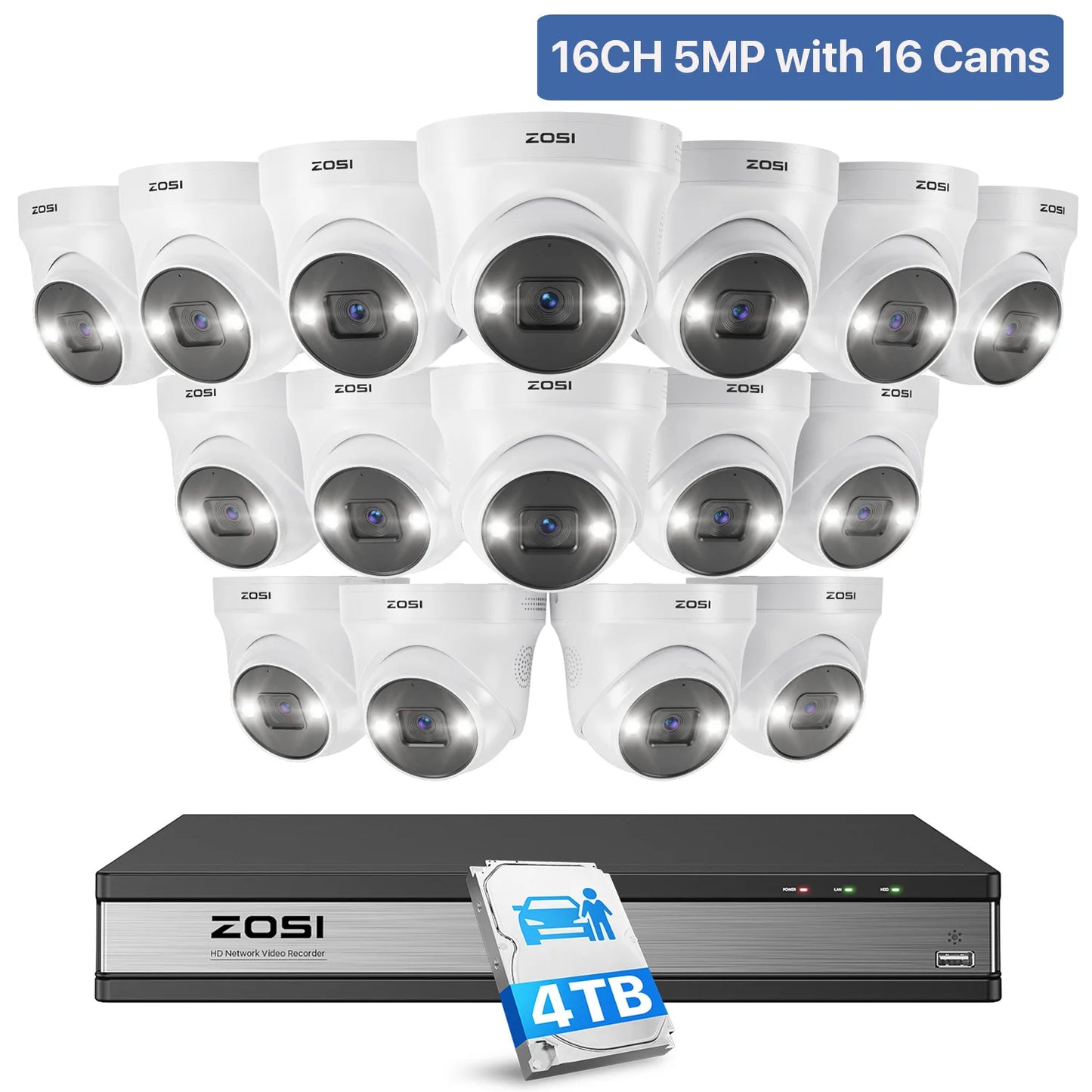 ZOSI 16CH 4K PoE Security Camera System – 8MP AI Detection IP Cameras | Waterproof 5MP/8MP