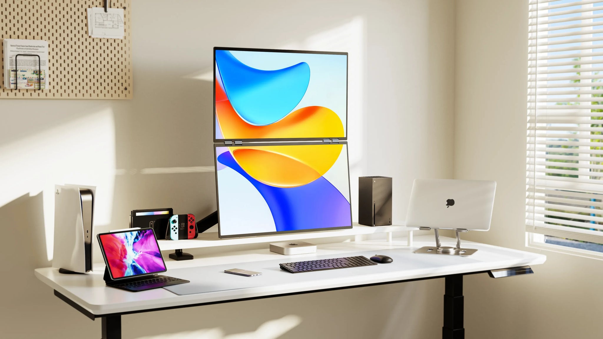 23.8" 100Hz Dual Screen Stacked Computer Monitor 1080P HDR 360° Folding Triple Portable Display for Laptop PC Phone Game Console - Limetastore