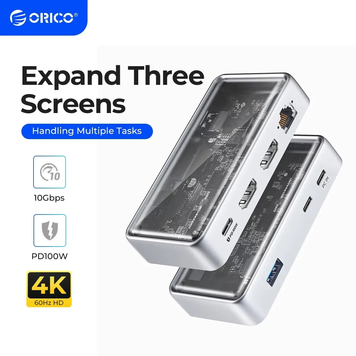 ORICO Metallic USB C HUB 10Gbps Docking Station 4K60Hz HDMI-compatible USB 3.0 Adapter RJ45 for Macbook Pro Laptop Accessories