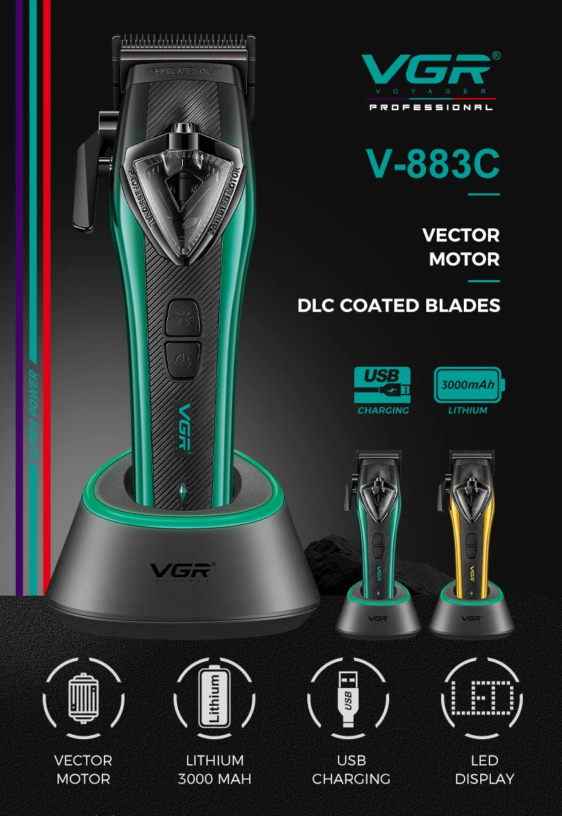 VGR Hair Trimmer Professional Hair Cutting Machine Vector Motor Hair Clipper 11000 RPM Barber Cordless Trimmer for Men V-883 S2