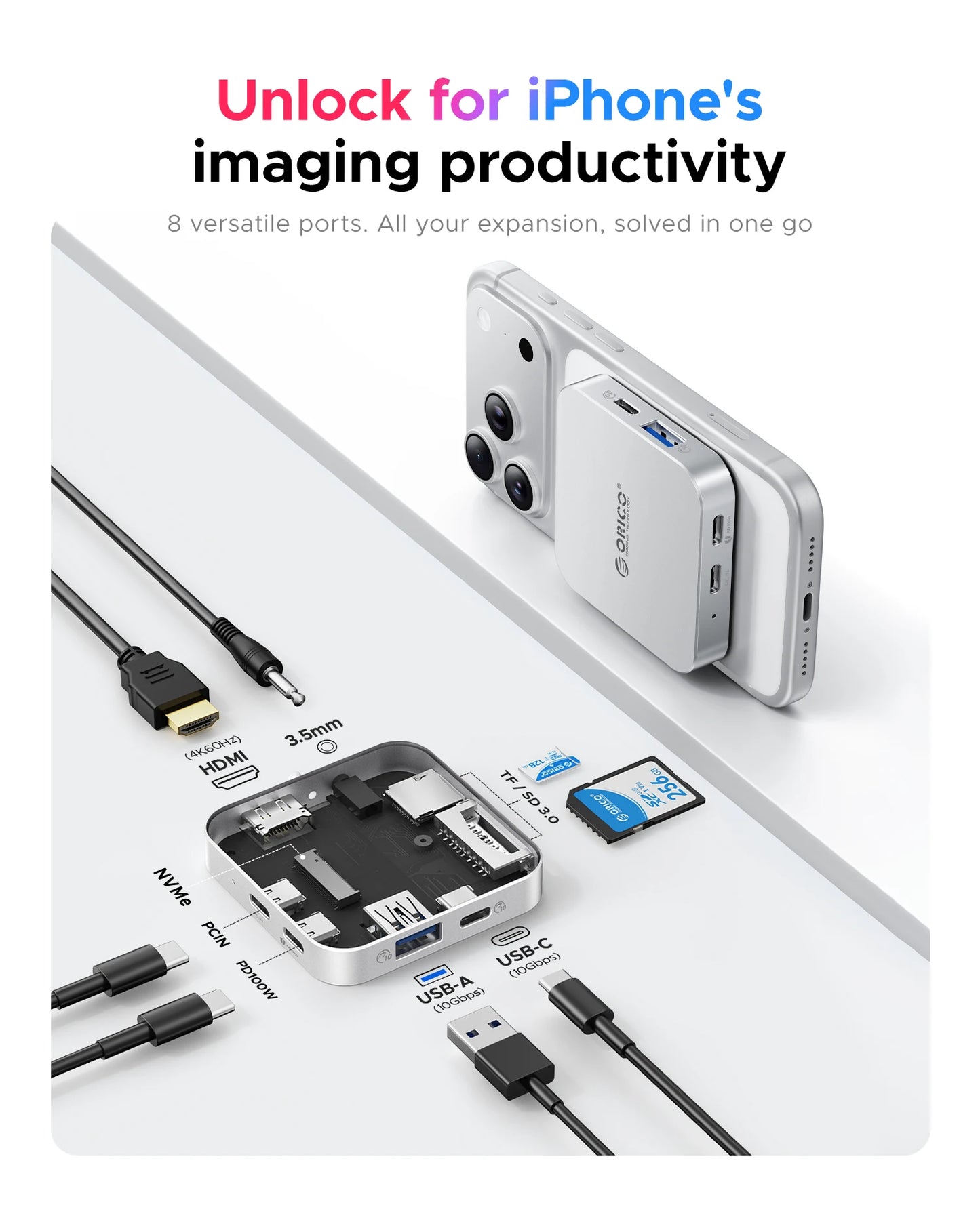 ORICO Magnetic M.2 2230 NVMe SSD Enclosure with 10Gbps USB‑C Docking Station