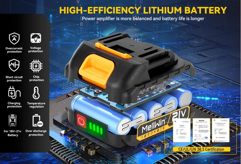 MELLWIN 125MM Electric Orbital Sander 3 Speeds Adjustable Cordless Grinding Sanding Polishing Machine For Makita 18V Battery Pin - Limetastore