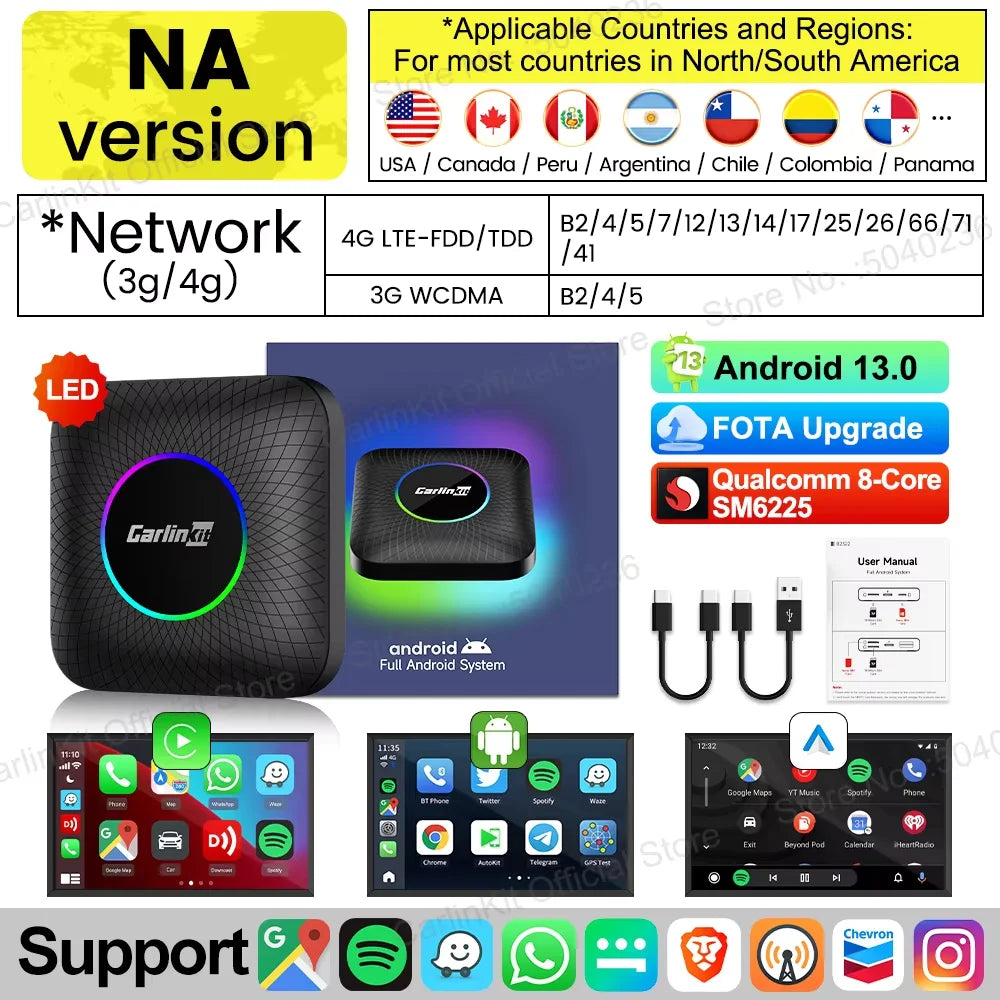 CarlinKit Android 13 SM6225 8‑Core Wireless CarPlay AI Box
