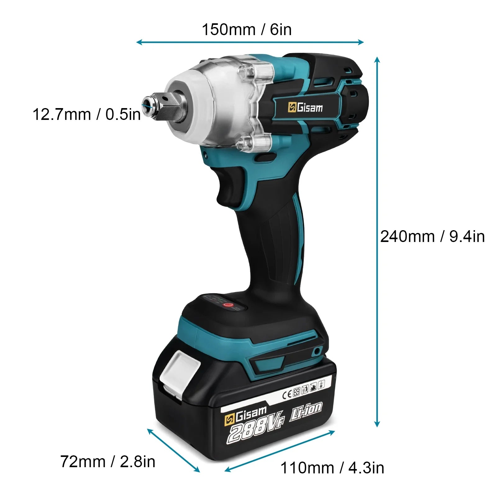 Gisam 520N.m Brushless Impact Wrench 1/2" for Makita 18V