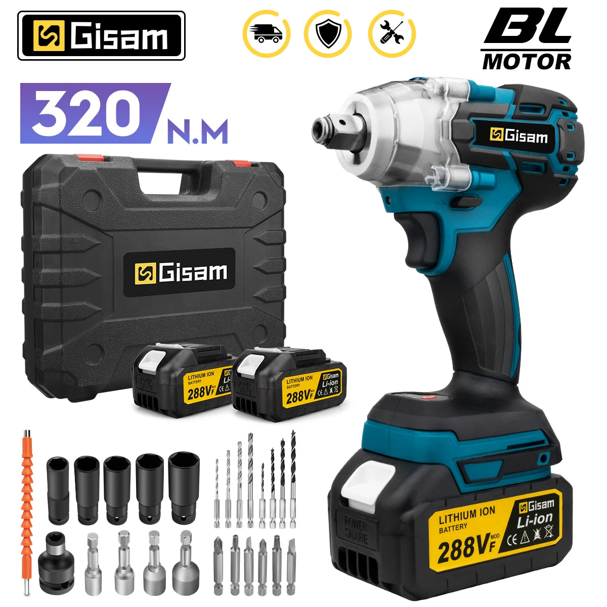 Gisam 320N.m Brushless Impact Wrench 1/2"