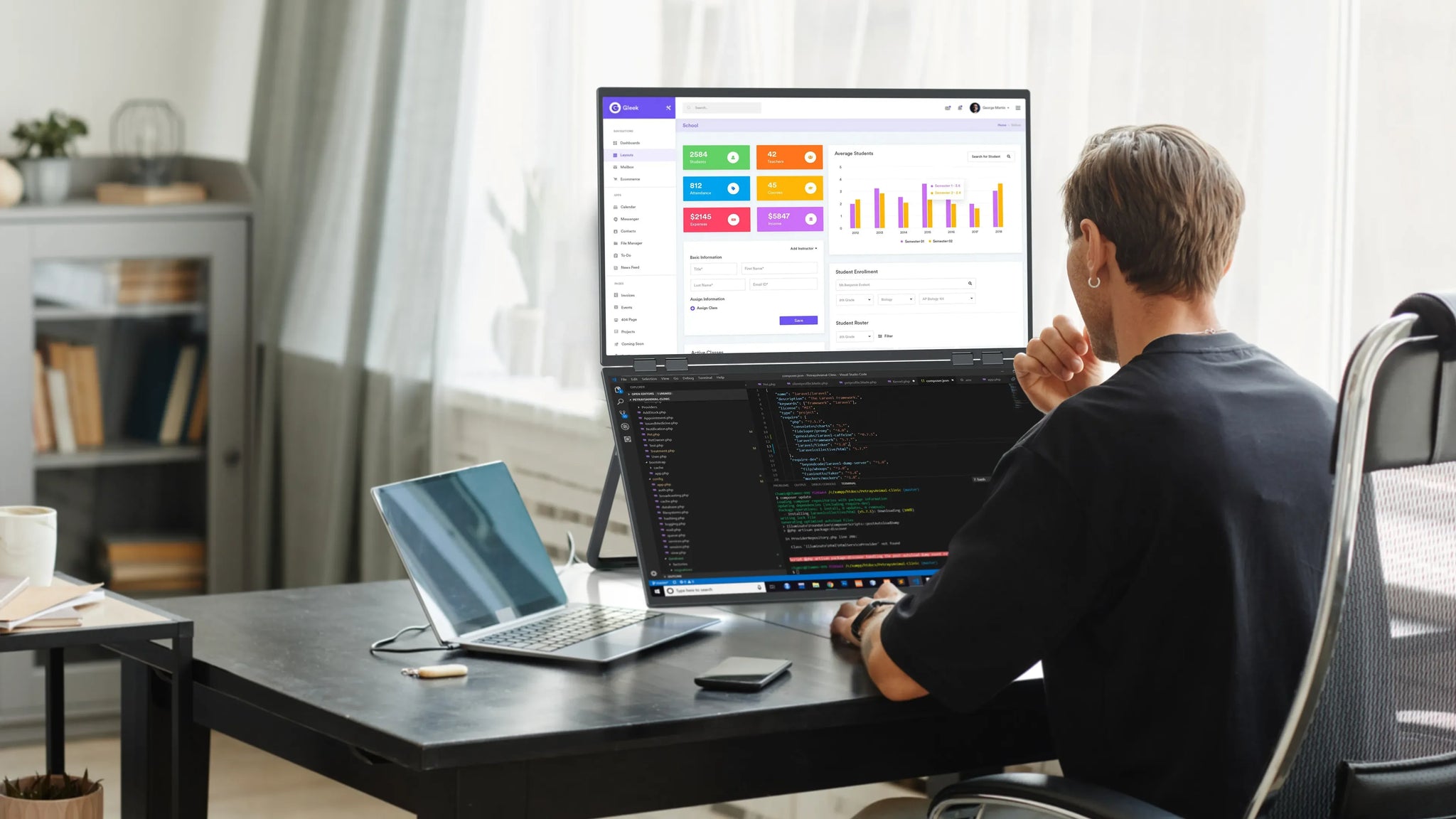 23.8" 100Hz Dual Screen Stacked Computer Monitor 1080P HDR 360° Folding Triple Portable Display for Laptop PC Phone Game Console - Limetastore