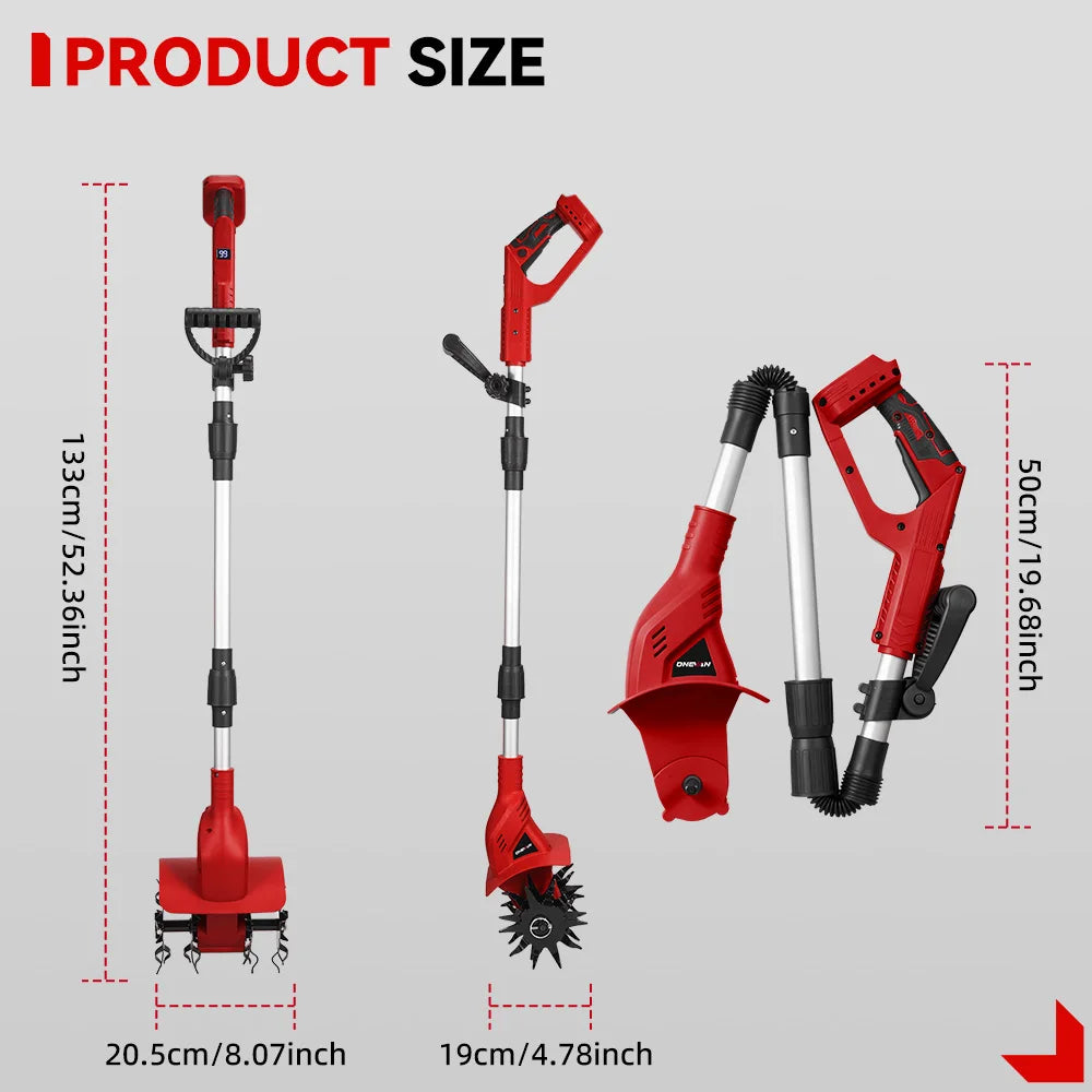 ONEVAN Brushless 1600W Electric Rototiller Tiller Cultivator Lawn Mower Cordless Scarifier Garden Tool For Makita Battery Pin