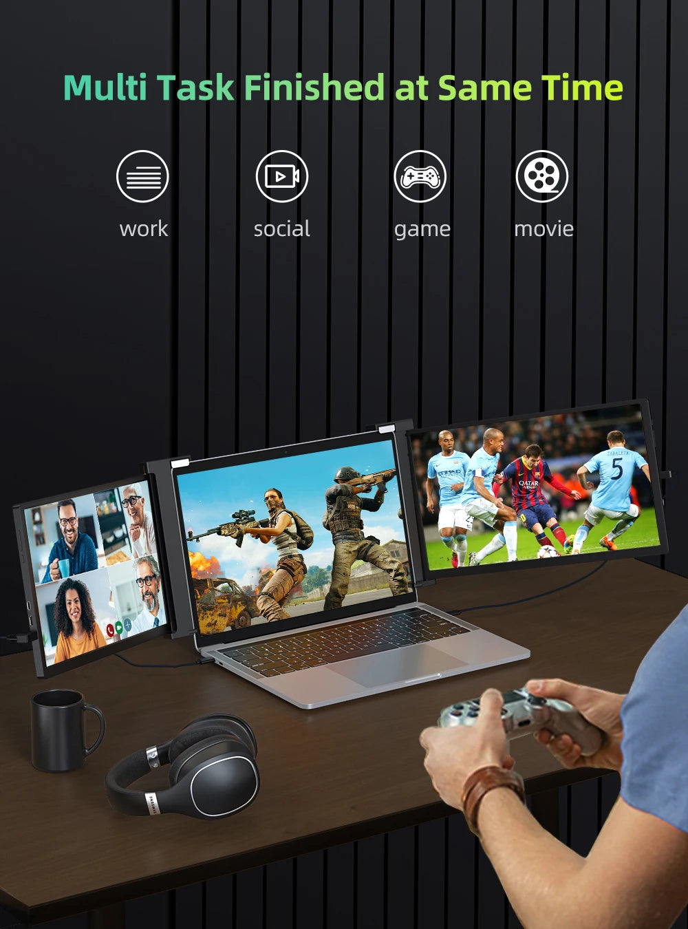UPERFECT UStation Z 14 Triple Screen Laptop Monitor Extender - Portable Workstation for Dell, Mac, ASUS, HP, Plug & Play - Limetastore