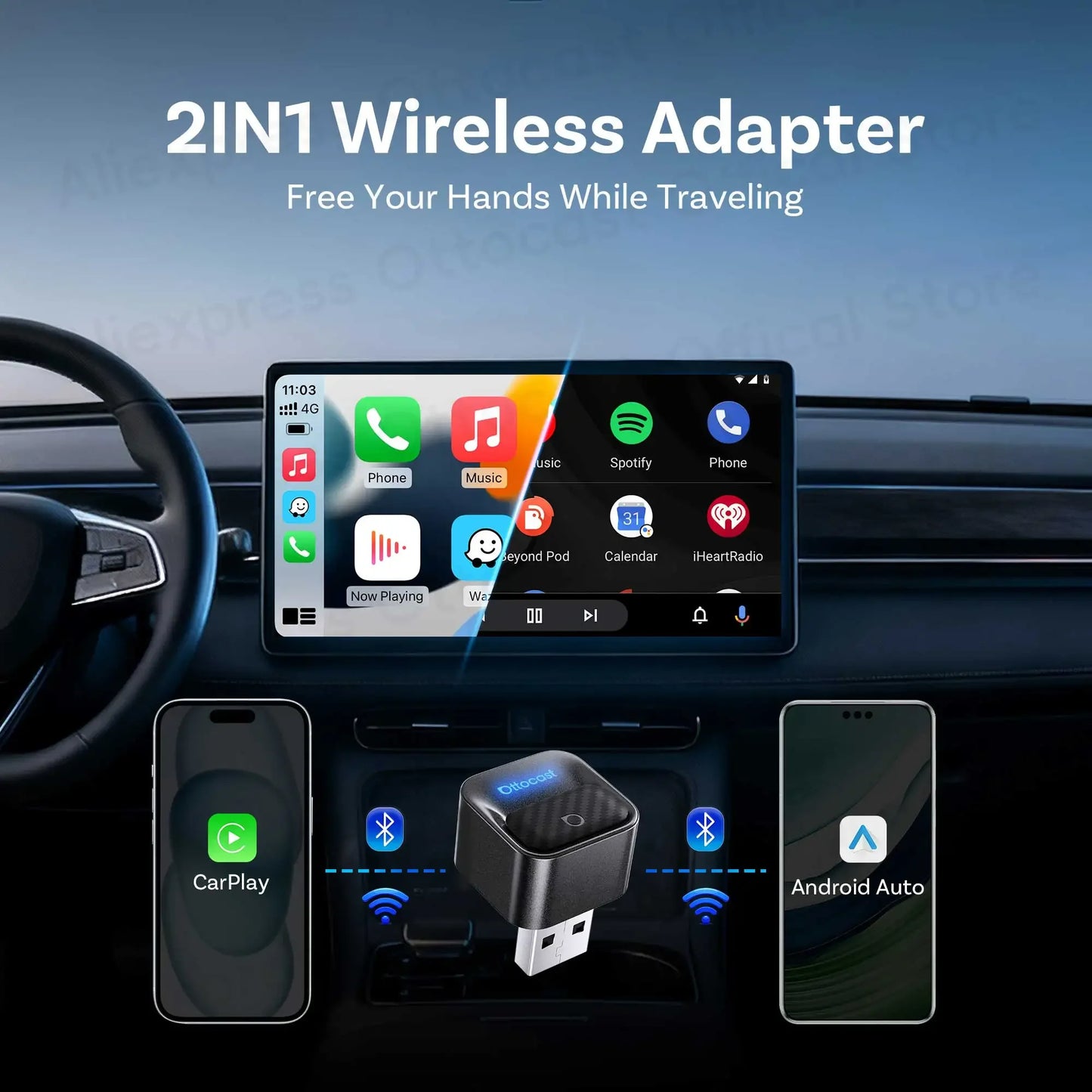 OTTOCAST Mini Core Wireless CarPlay & Android Auto Adapter