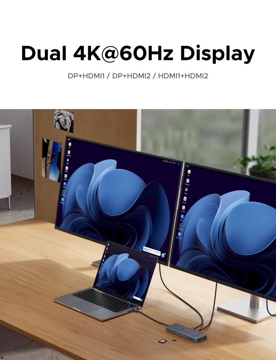 UGREEN 10‑in‑1 USB‑C Hub with 4K120Hz DisplayPort, Dual 4K60Hz HDMI, USB 3.2 Gen2 10Gbps
