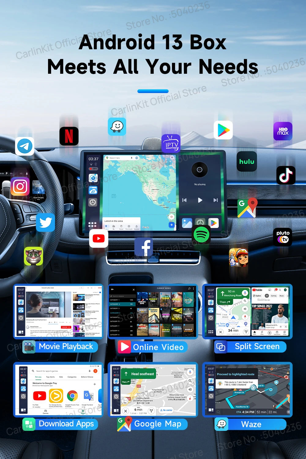 CarlinKit Android 13 8‑Core 8+128GB Wireless CarPlay AI Box