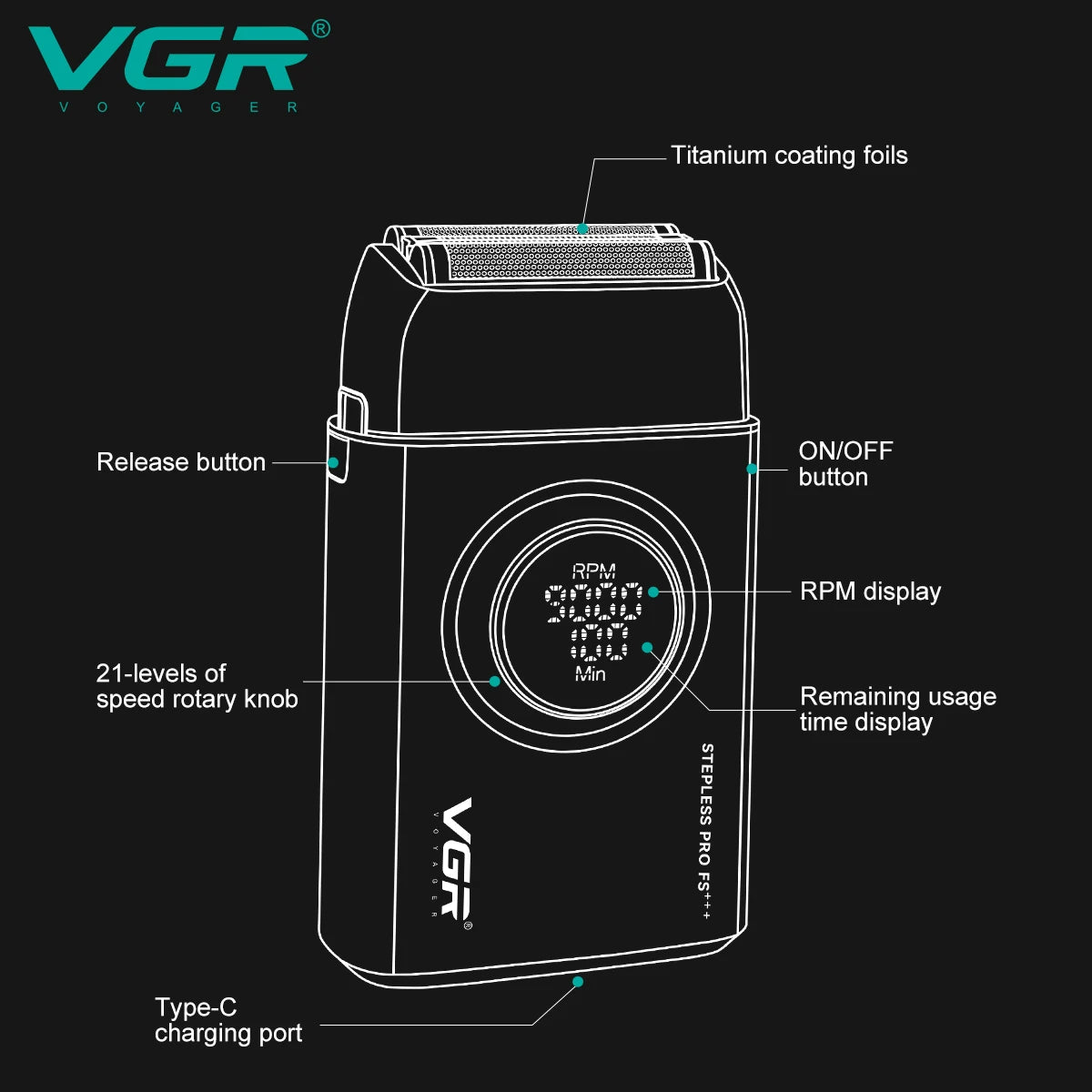 VGR Razor Electric Shaver Professional Beard Trimmer Rechargeable Trimmer 9000 RPM Razor Digital Display Shaver for Man V-378