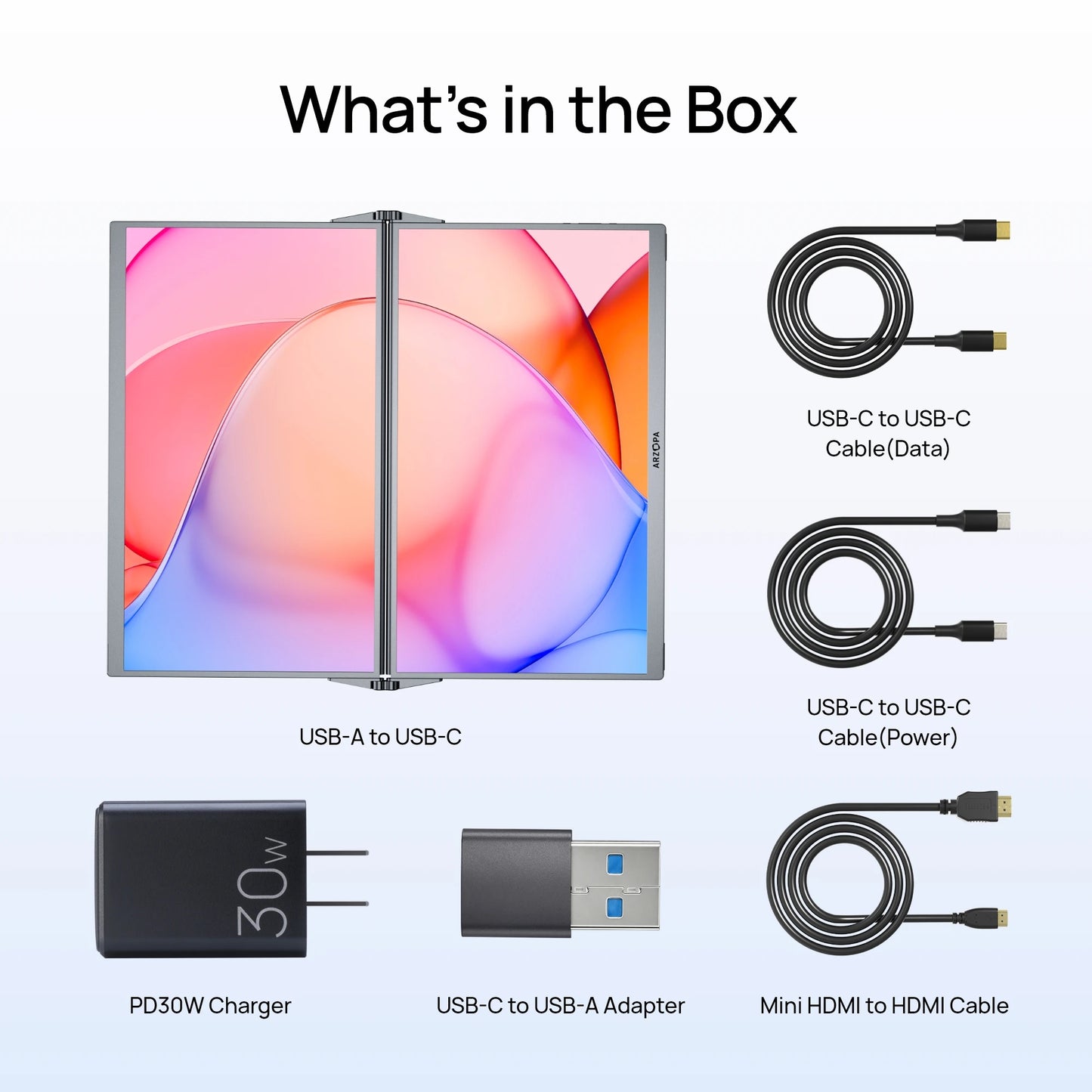 ARZOPA E1 15.6" Dual‑Screen Foldable Portable Monitor | FHD 1080p, 100% sRGB, USB‑C & HDMI