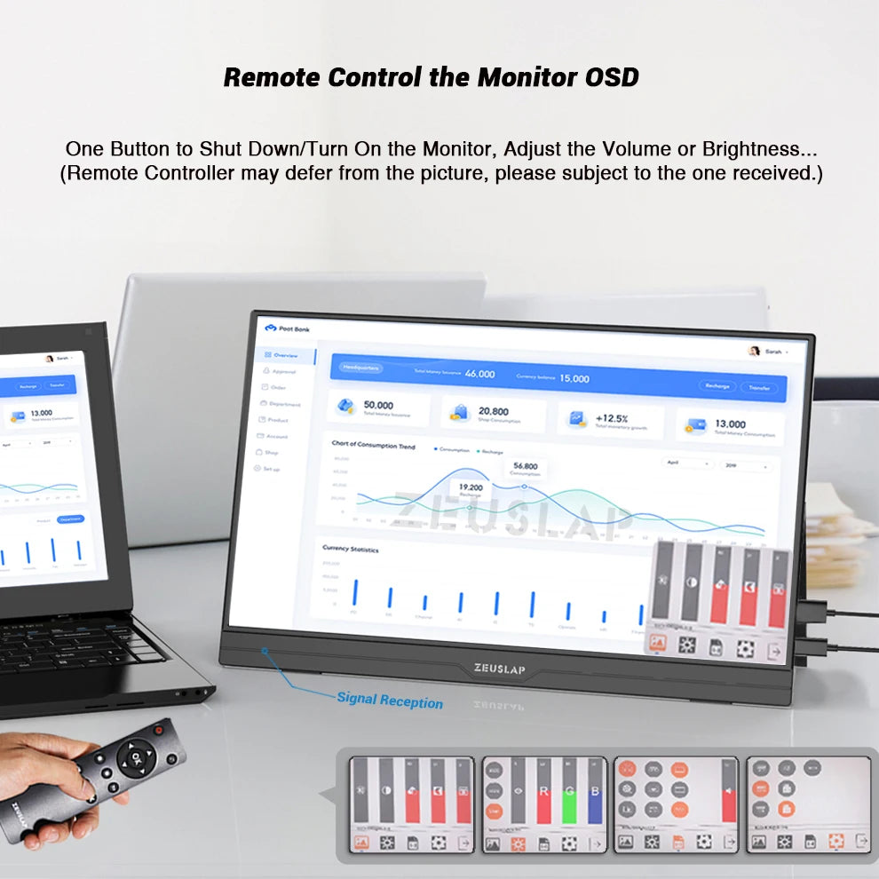 ZEUSLAP 15.6" Portable Monitor | Ultrathin 1080P FHD HDR IPS, Touch/Non‑Touch, USB‑C & HDMI