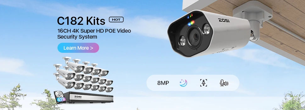 ZOSI 16CH 4K PoE Security Camera System – 8MP AI Detection IP Cameras | Waterproof 5MP/8MP