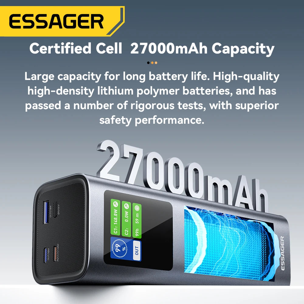 ESSAGER 140W USB-C Power Bank 27000mAh PD3.1 with Digital Display – Super Fast Charging