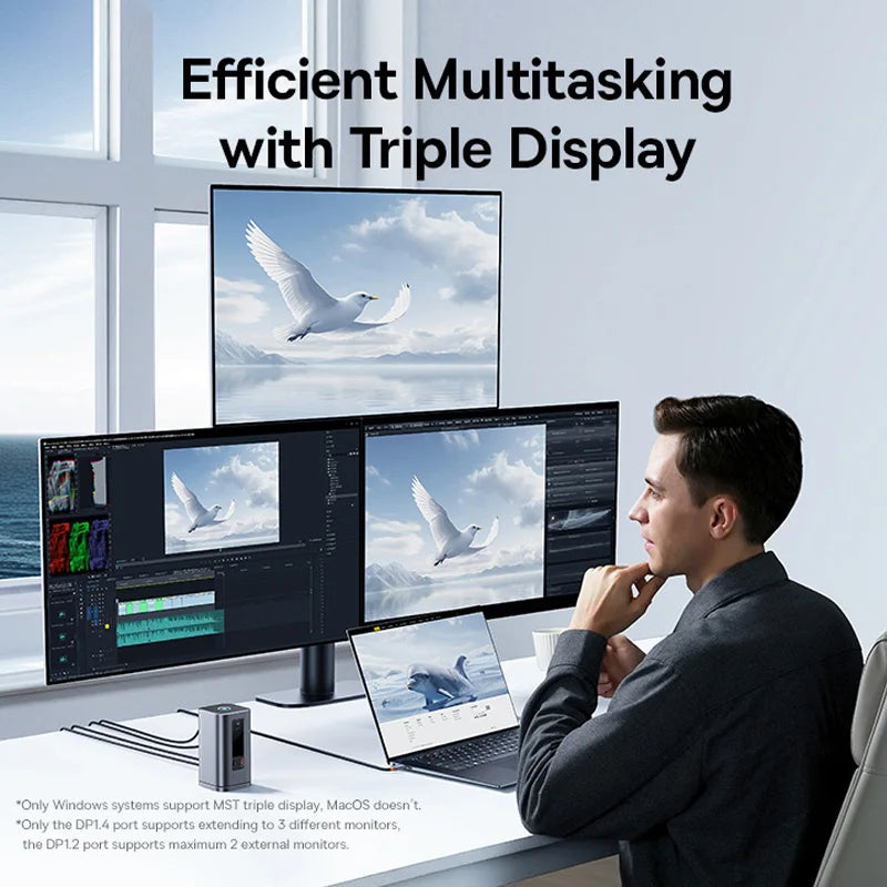 Baseus 11‑in‑1 USB‑C Hub | DP 4K@60Hz, HDMI, Triple Display, RJ45, PD 100W, USB 3.1 Docking Station