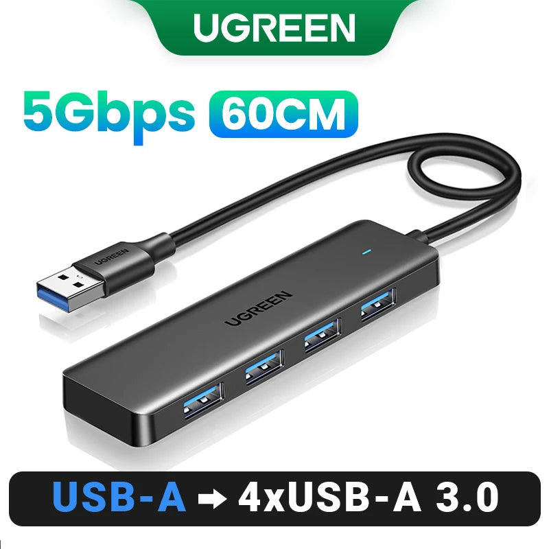 UGREEN 4‑Port USB 3.0 Hub Slim with 5Gbps Data Transfer – USB Expansion Splitter