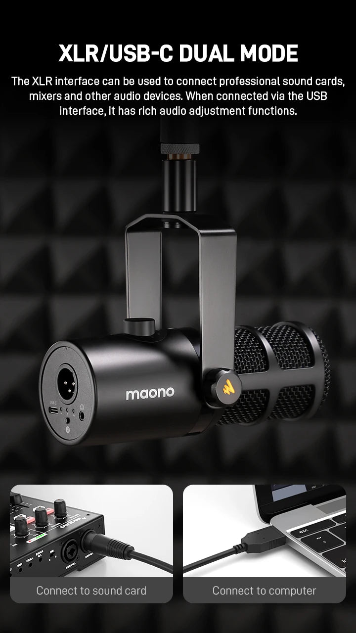 Maono PD400X – XLR/USB Dynamic Microphone | All‑Metal Podcast & Streaming Mic with One‑Touch Mute, Gain Control & Headphone Monitoring