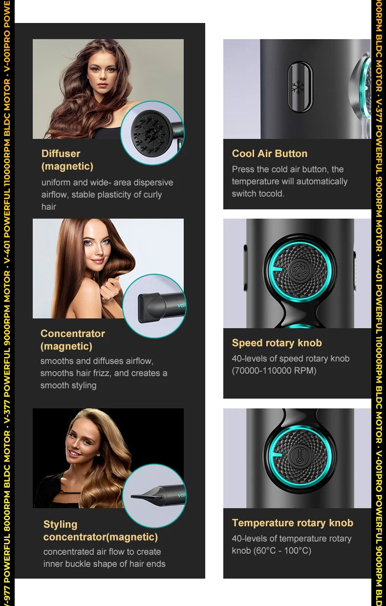VGR Hair Cutting Machine Professional Trimmer Electric Hair Clipper Barber Shaver Hair Dryer Stepless Pro 4 in 1 Trimmer for Men