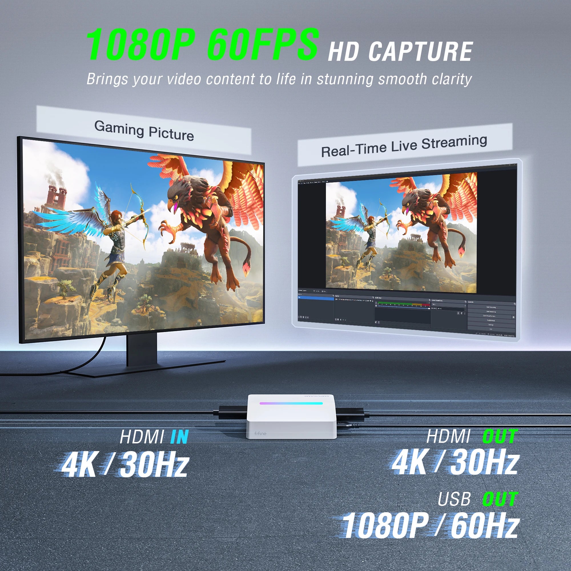 FIFINE V3 4K HDMI Capture Card | 1080p 60fps Streaming with Loop-Out