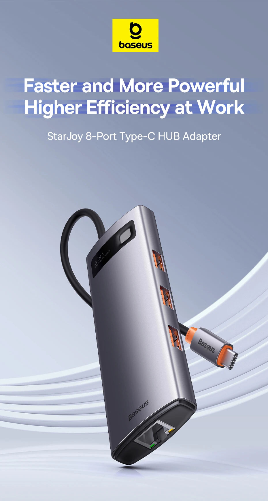 Baseus USB‑C Hub | HDMI 4K, USB 3.1 10Gbps, RJ45 Ethernet, SD/TF Docking Station for MacBook