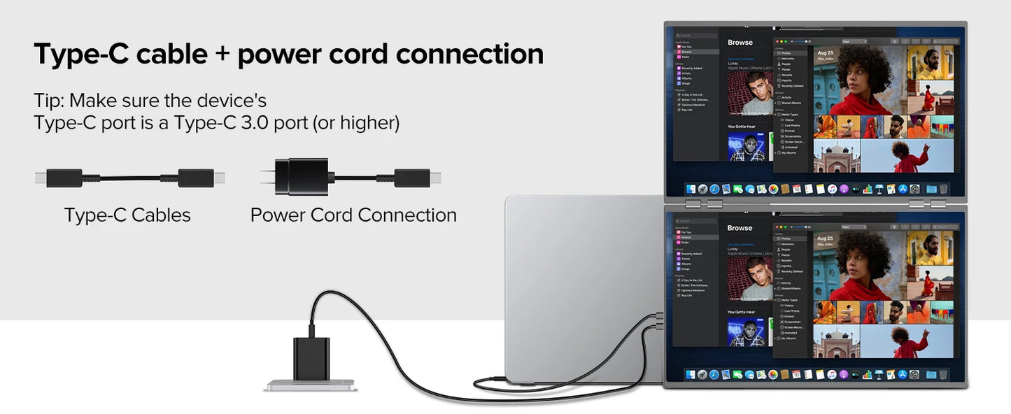 Portable Dual Monitor 23.8" 100Hz FHD 1080P Stacked Vertical Displays for Gaming Coding Working USB-C HDMI Laptop Screen Extende - Limetastore