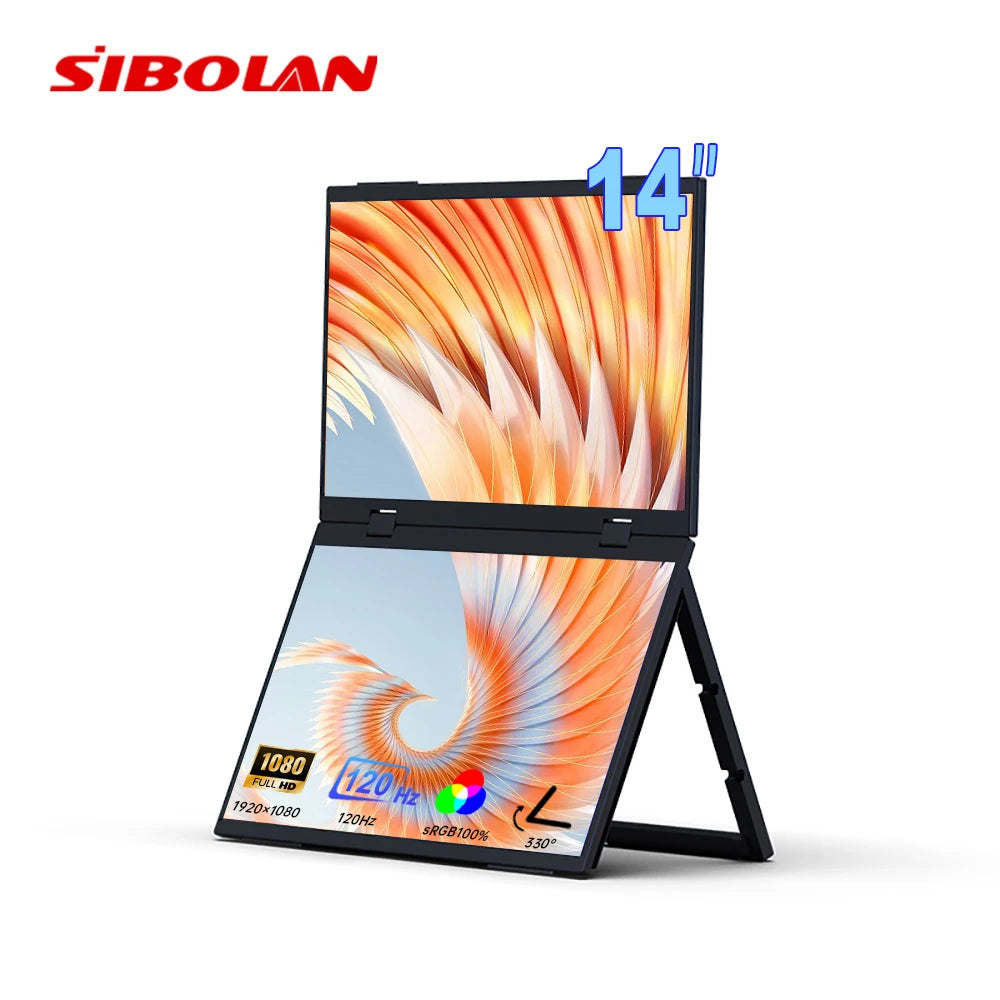 Sibolan 14-inch 1080p Portable Dual Screen Extender 120Hz 100% sRGB HDR 330° Rotation Folding Laptop Monitor For Gaming & Wins - Limetastore