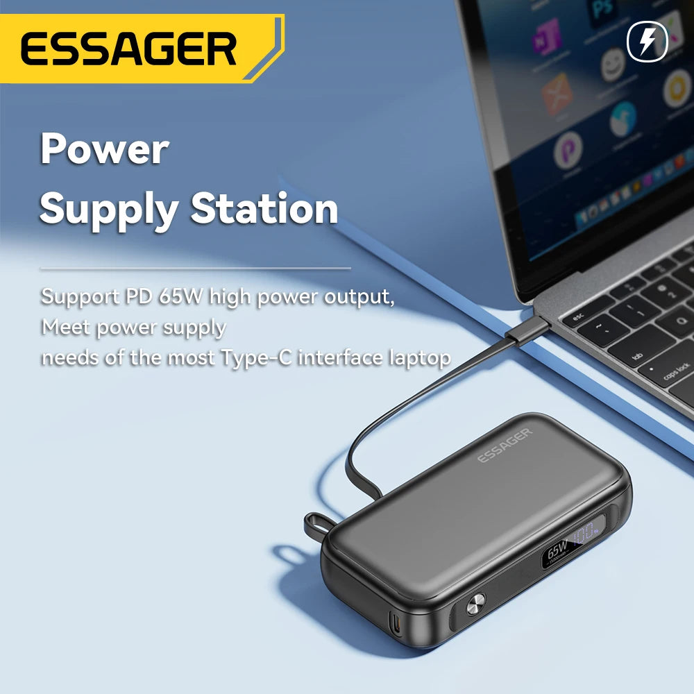 ESSAGER 15000mAh Power Bank 65W with USB-C Cable