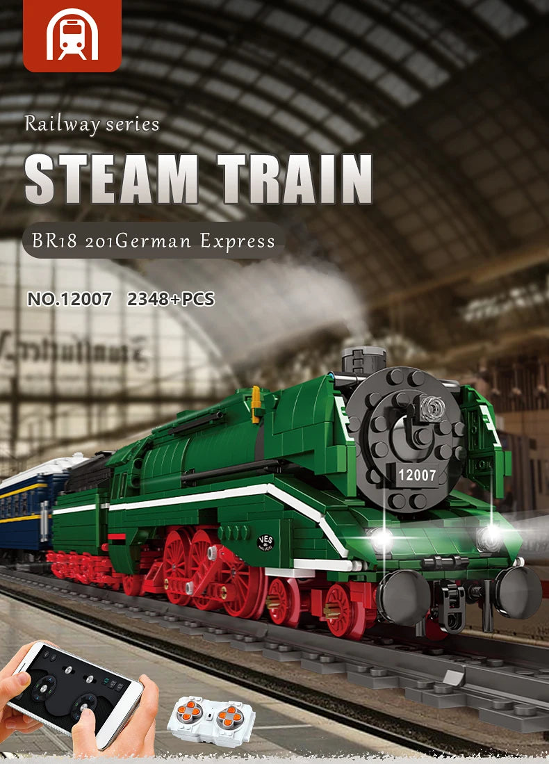 Mould King 12007 Remote Control BR18 201 German Express Train | Motorized Steam Locomotive Building Set - Limetastore