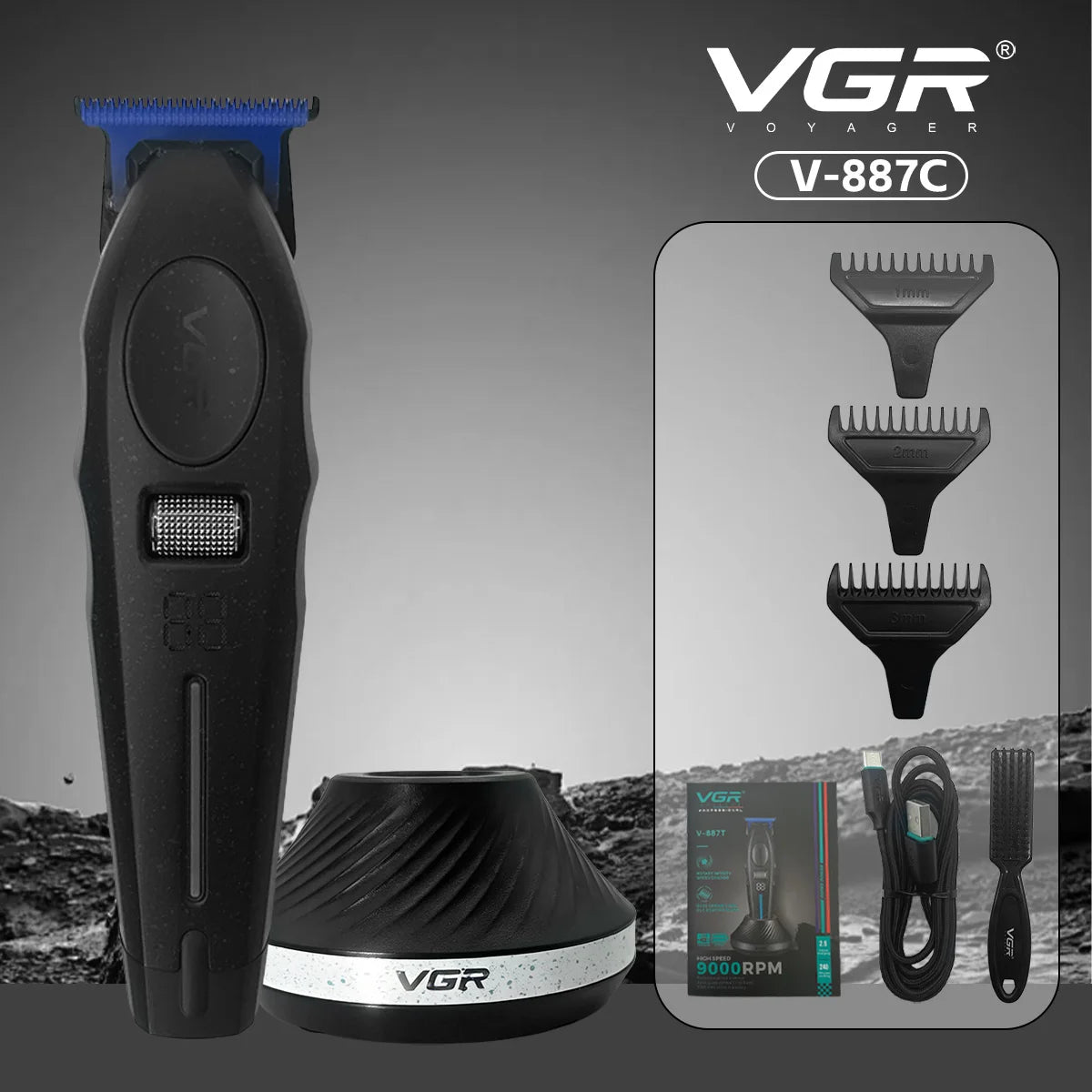 VGR Hair Trimmer Professional Hair Clipper Cordless Hair Cutting Machine Electric Barber Digital Display Trimmer for Men V-887