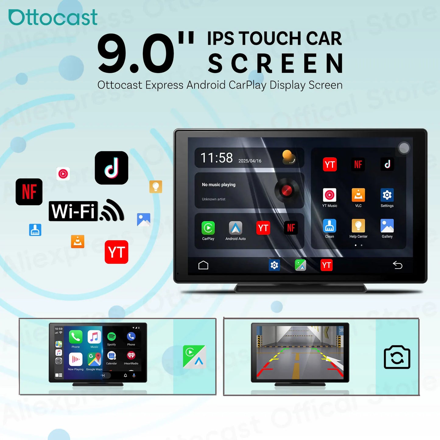 OTTOCAST Express 9" Wireless CarPlay Android Car Display