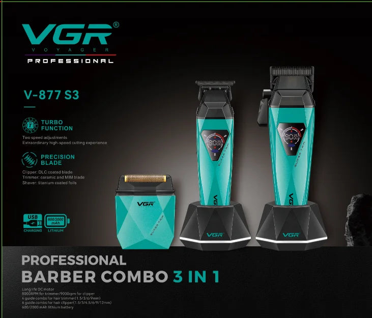 VGR Trimmer Electric Shaver Adjustable Hair Cutting Machine Cordless Clipper Barber Mini Beard Trimmer Trimmer for Men V-877 S3