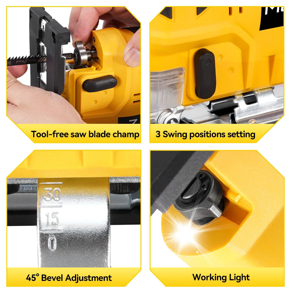 MELLWIN 3500RPM Cordless Electric JigSaw 31 Blade Wireless Curve Saw Multi-function Woodworking Tool For Makita 18V Battery Pin - Limetastore