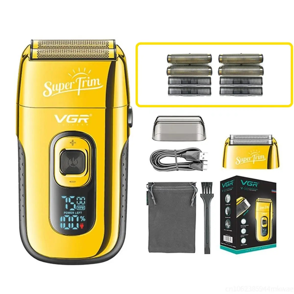 VGR Electric Shaver Professional Beard Shaver Reciprocating Bald Shaver Beard Trimmer Rechargeable LED Display Golden V-332
