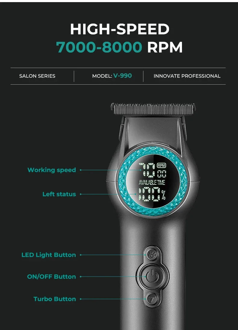 VGR Hair Trimmer Professional Barber Hair Clipper Electric 8000 RPM Hair Cutting Machine Haircut Cordless Trimmer for Men V-990