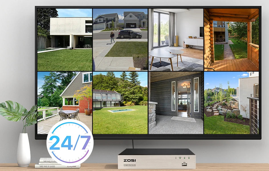 ZOSI 1080p 8CH Home CCTV Security System – H.265+ DVR with 2MP Indoor/Outdoor Dome Cameras