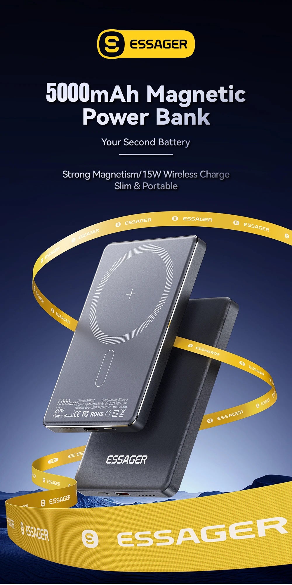ESSAGER Thin Magnetic Wireless Power Bank 20W 5000mAh MagSafe