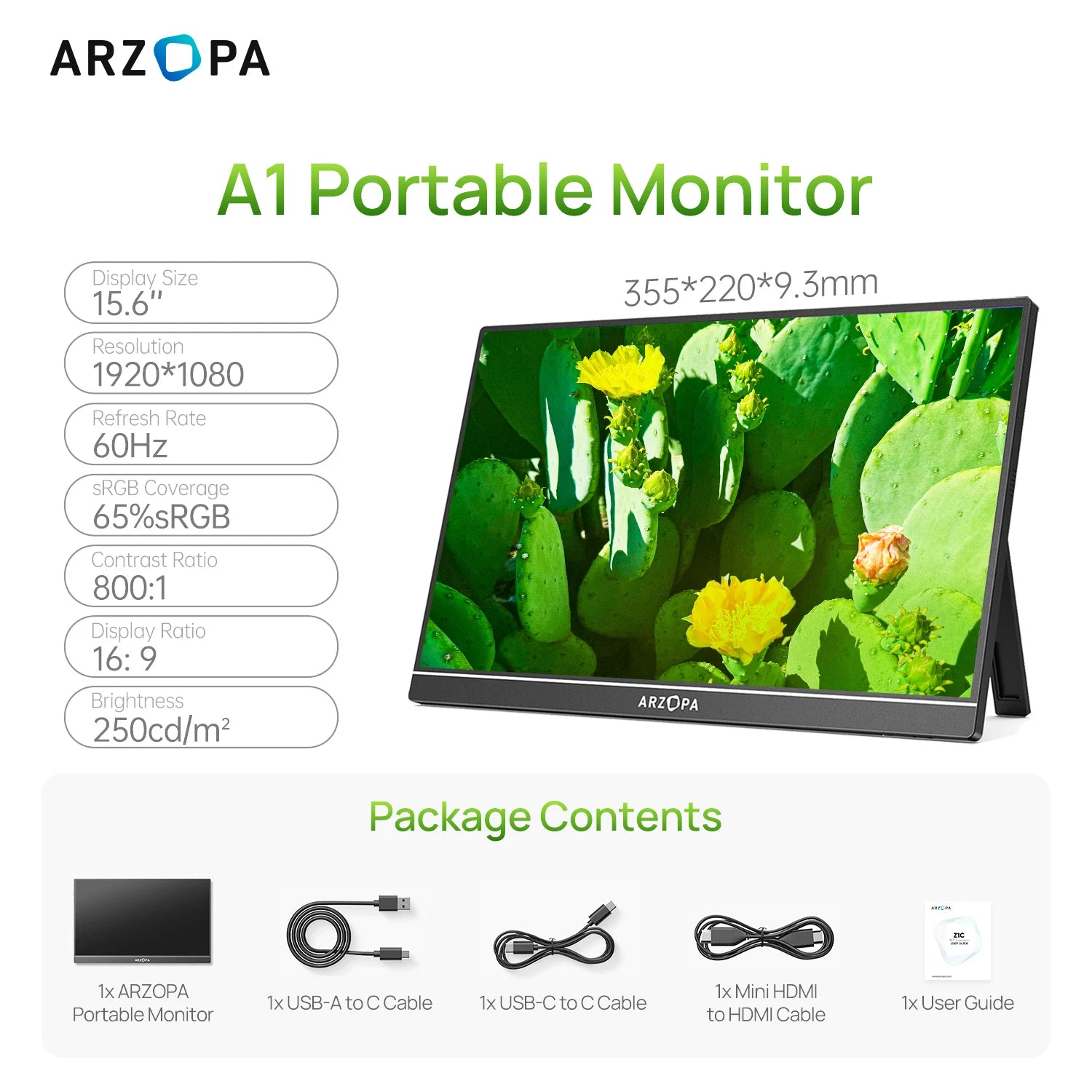 ARZOPA A1 15.6" Portable Monitor | 1080P FHD, IPS, Lightweight, USB‑C & HDMI