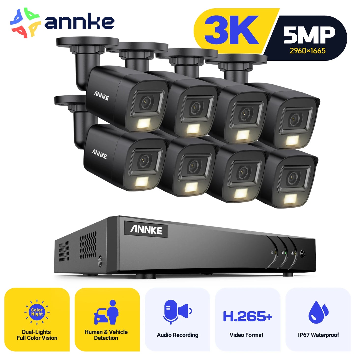 ANNKE 5MP Lite CCTV System | H.265+ 8CH DVR, 3K Analog Cameras, Color Night Vision