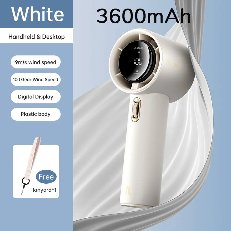 JISULIFE Mini Handheld Portable Fan – 100 Adjustable Wind Speeds, 5000mAh Battery