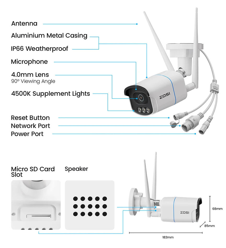 ZOSI C186A Aurora Lux 4K 8MP/5MP WiFi Security Camera – True Full‑Color Night Vision