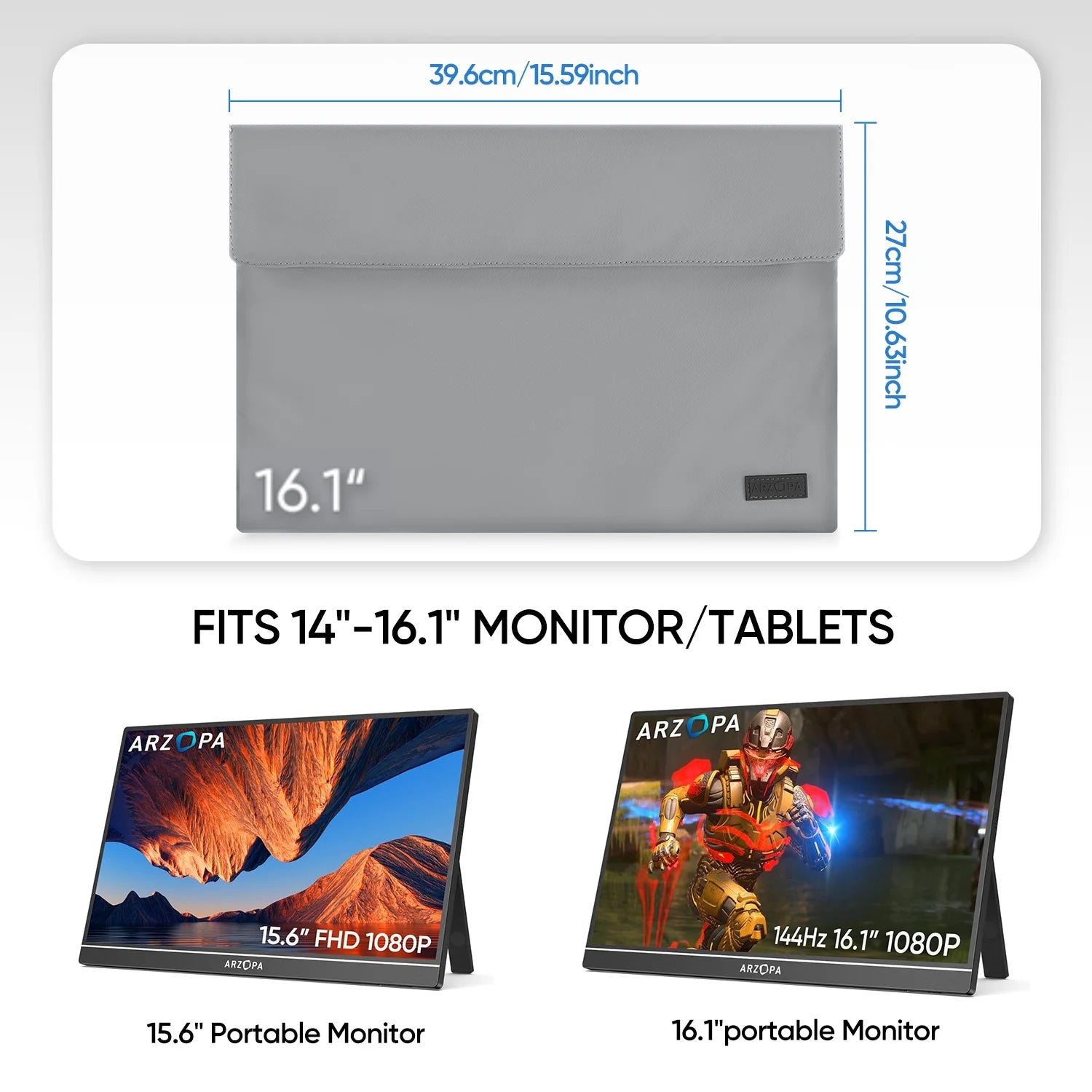 ARZOPA Laptop & Portable Monitor Sleeve | 14'' / 16.1'' / 17.3'' Waterproof Carry Bag