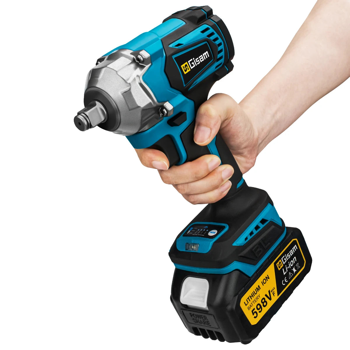 Gisam 1200N.m Torque Brushless Electric Impact Wrench 1/2 inch Cordless Wrench Screwdriver