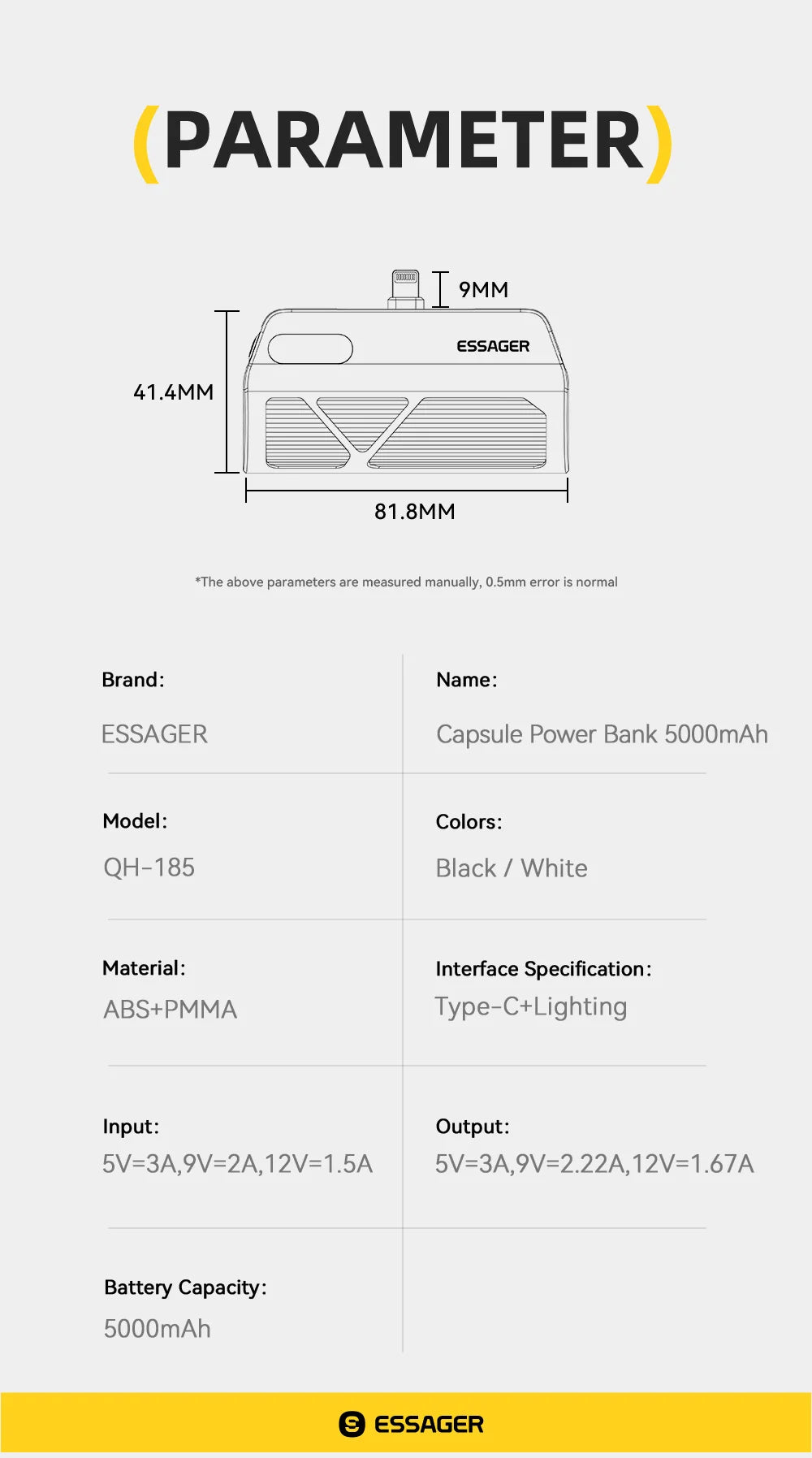 ESSAGER Mini Capsule Power Bank 5000mAh 20W PD Fast Charging