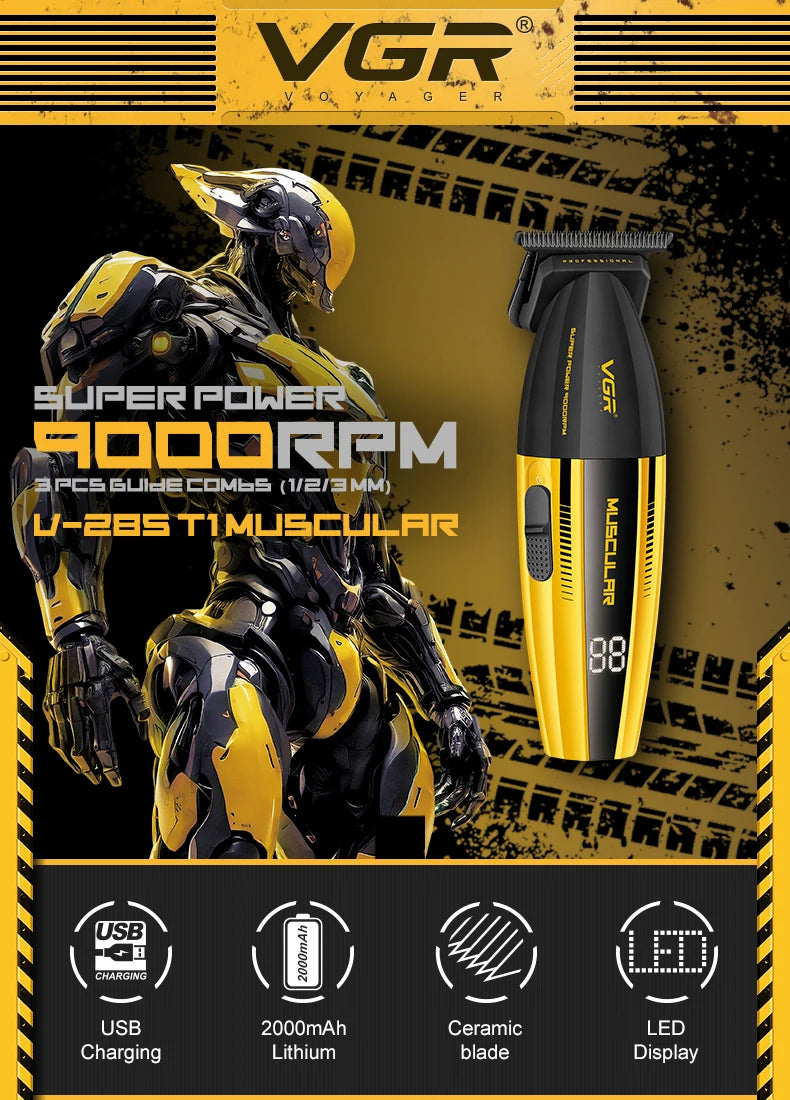 VGR Hair Trimmer Professional Hair Cutting Machine Cordless Hair Clippers Adjustable Barber Rechargeable Trimmer for Men V-285