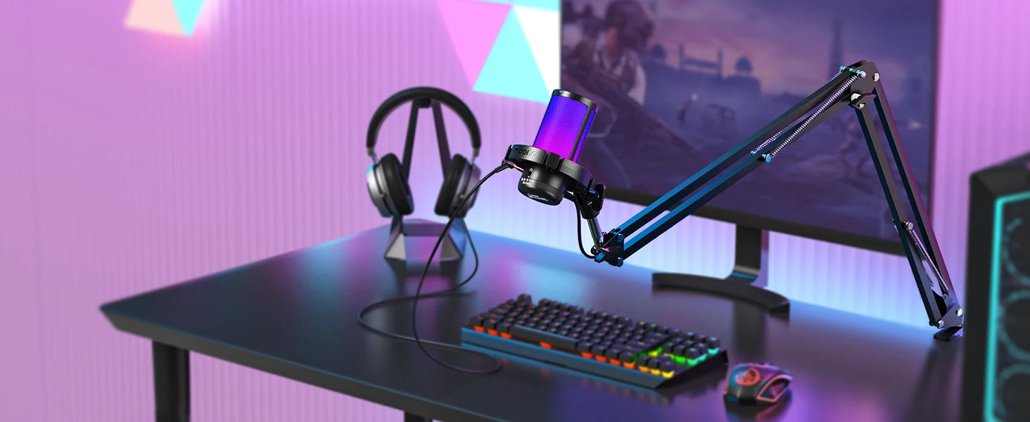 Maono DGM20S – USB Gaming Condenser Microphone | RGB Lighting, Noise Cancellation & Boom Arm for Streaming, Podcasting, YouTube & TikTok